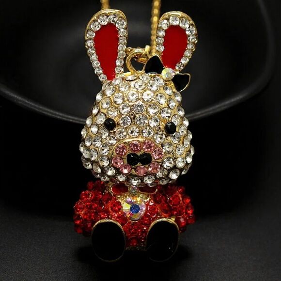 Women's Red Enamel Crystal Pig Pendant Animal Necklace NWOT - Picture 1 of 3
